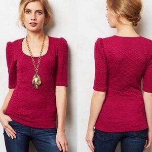 Deletta for Anthropologie magenta textured 3/4 sleeve sweater size s